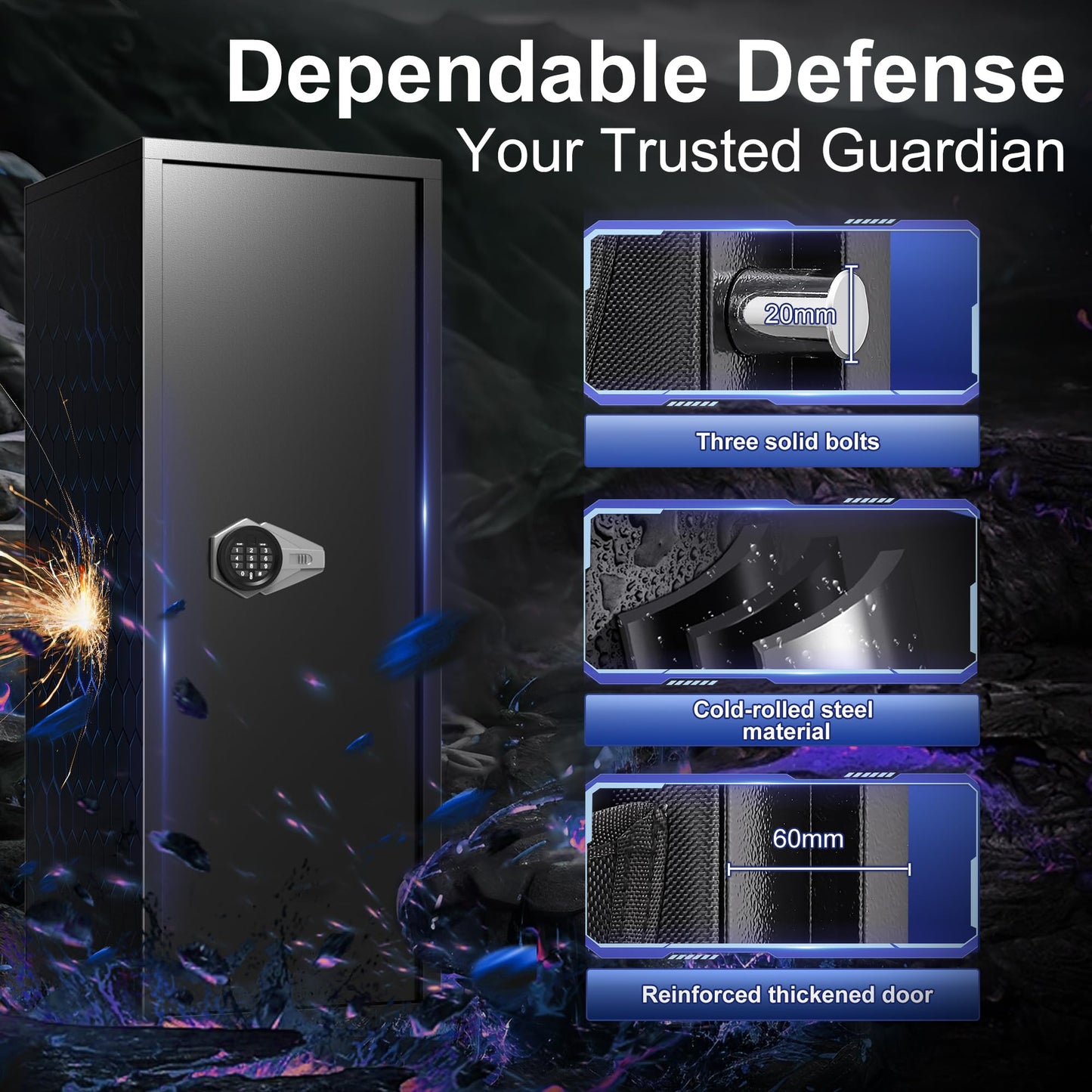 Marcree 8-10 Gun Safe for Rifles & Pistols, Quick Access Rifle Safe with Dual Alarm, Mute Mode, Adjustable Shelves & Pistol Pockets, Gun Cabinet for Shotguns