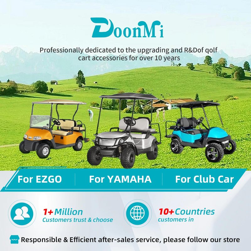 DoonMi Golf Cart Mirror No-drilling Side Rear View Mirror Compatible Universal for Yamaha, Club Car, EZGO,180 Degree HD Glass