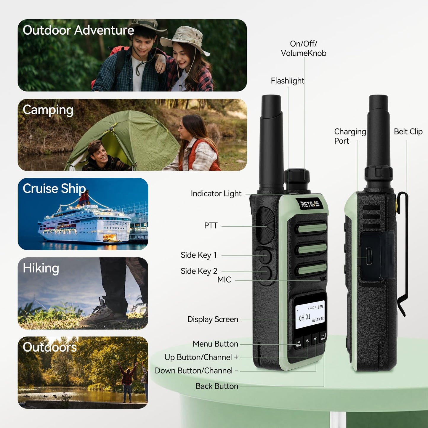 Retevis RB66S Walkie Talkies for Adults, Fast Charging, Flashlight, USB-C, Portable FRS Two Way Radios with LCD Screen, Fluorescent Design, 2 Way Radio for Work Outdoor Camping(3 Pack)