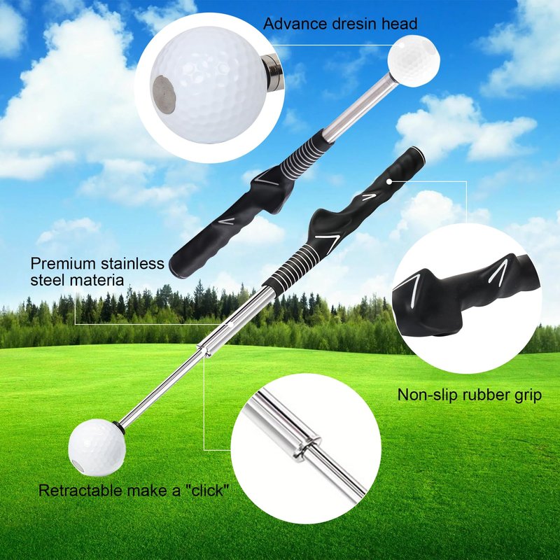 NomadSphere Retractable Golf Swing Trainer for Right Handed with 2 Alignment Sticks – Training Aid for Grip, Strength & Tempo, Swing Mechanics, Arm Band, Indoor/Outdoor Practice