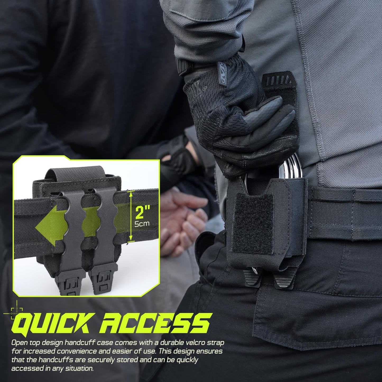 Molle Handcuff Pouch, Handcuff Holder for Duty Belt/Police Vest, Handcuffs Case Fit Chain/Hinged/Folding/Asp Handcuffs, Quick Release Hand Cuff Holster for Police, Security Guard Accessoires