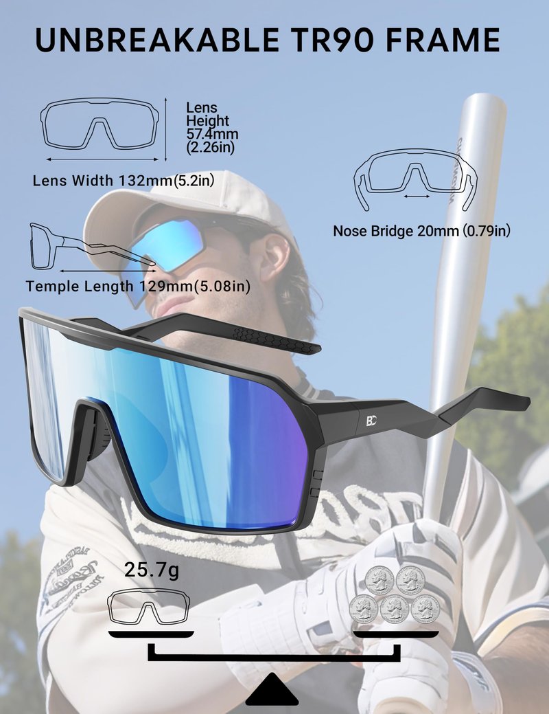 BIRCEN Polarized Baseball Sunglasses for Sports: TR90 Lightweight Running Sunglasses Cycling Glasses for Outdoor Runners MTB