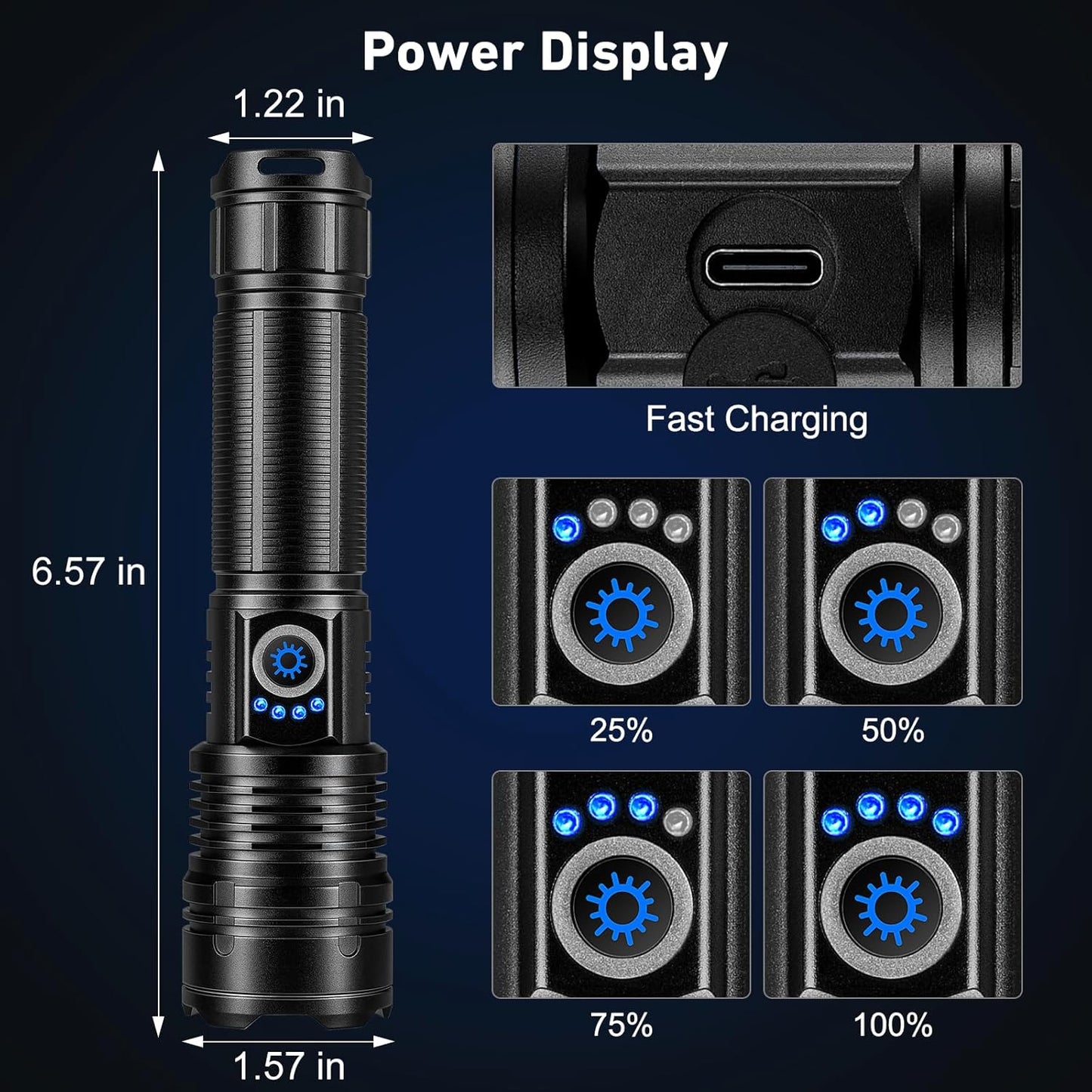 Rechargeable Flashlight - 99,000 High Lumen Brightness | 15H LED Life, 5 Modes, IPX7 Waterproof for Camping & Hiking