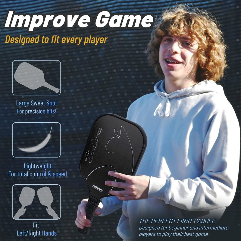 TOPPRO Pickleball Paddles Set of 2, with 2 Lightweight, Durable Fiberglass face and Polymer Honeycomb Core of Pickleball Rackets, 2 Balls, 1 Carrying Bag (Pink & Purple)
