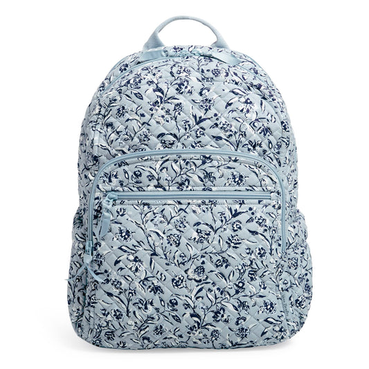 Vera Bradley Women's Cotton Campus Backpack, Perennials Gray - Recycled Cotton, One Size