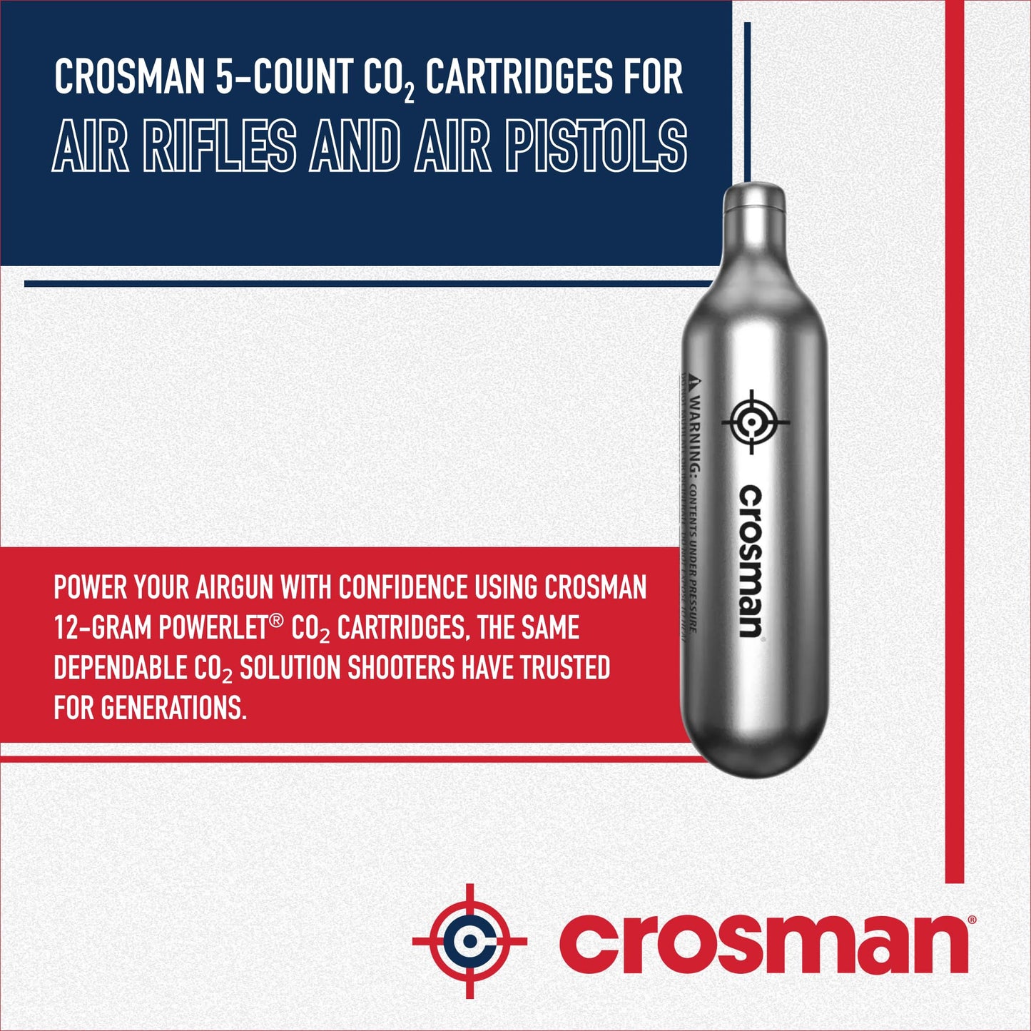 Crosman Powerlet CO2 Cartridges for Air Rifles, Air Pistols & Paintball - Snug Fit, Leak-Free Seal, Durable Metal Construction - Made in USA, Multi-Pack Options