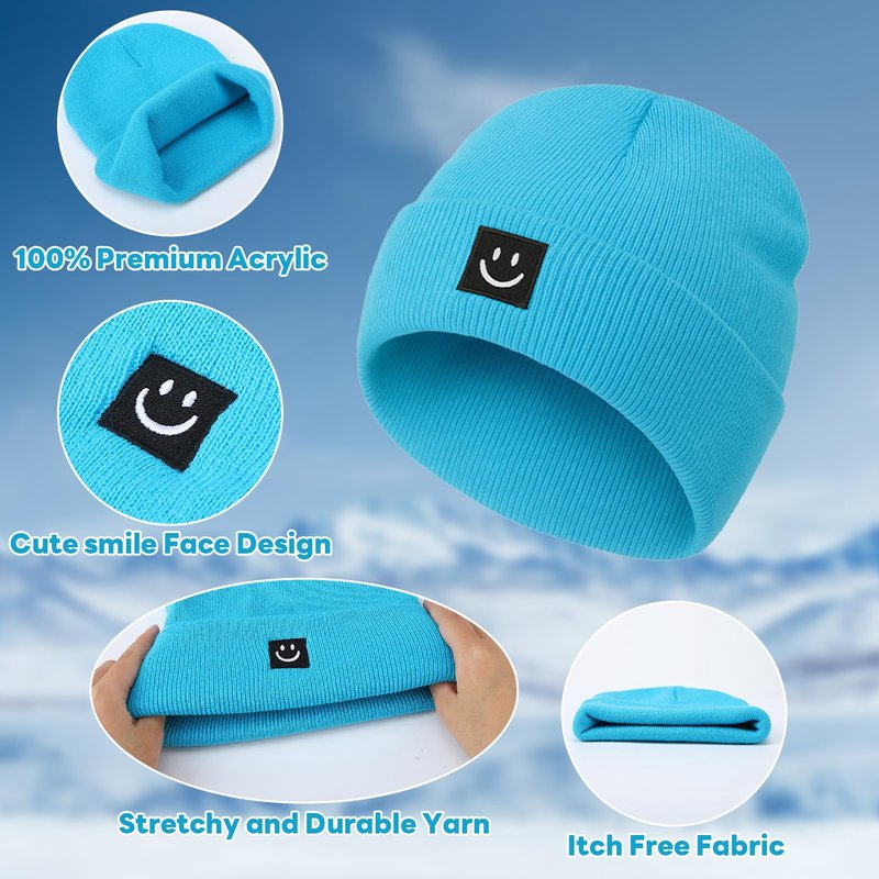 Fingertip WD Knit Beanie Hat with Smile Face for Men Women Winter Warm Soft Slouchy Skull Cap(Pink,Hot Pink,Purple,Blue)