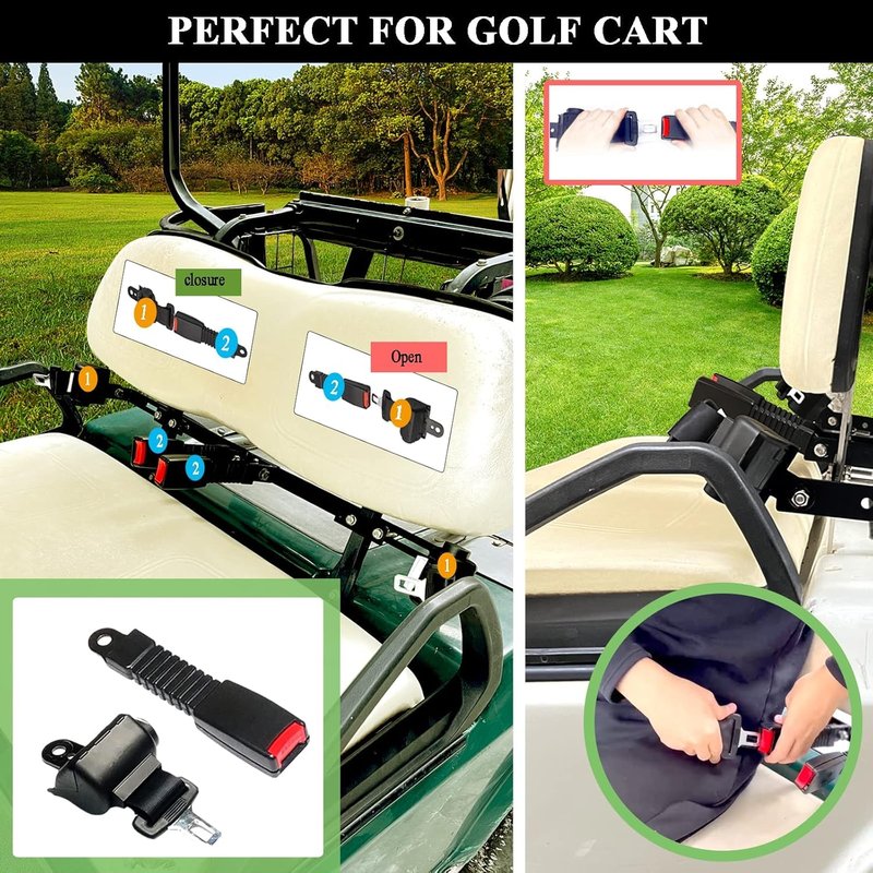 AIWEILUCK 2 Passenger Golf Cart Retractable 42" Seat Belts with Belt Bracket Kit for Yamaha Club Car DS Precedent EZGO TXT RXV
