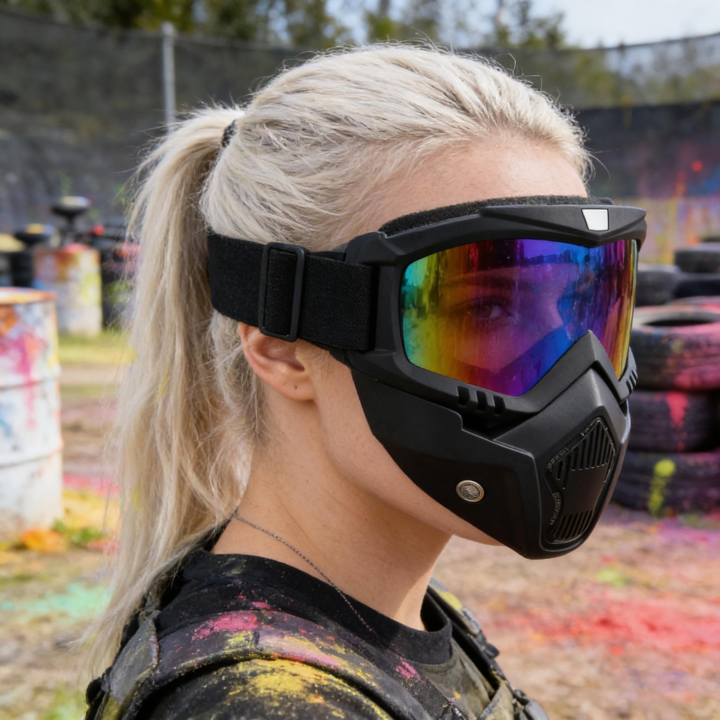 Paintball Mask Anti Fog,Airsoft Mask Full Face,Tactical Mask, Motorcycle Helmet Goggles with Removable Face Mask for Men Women (2Colorful)