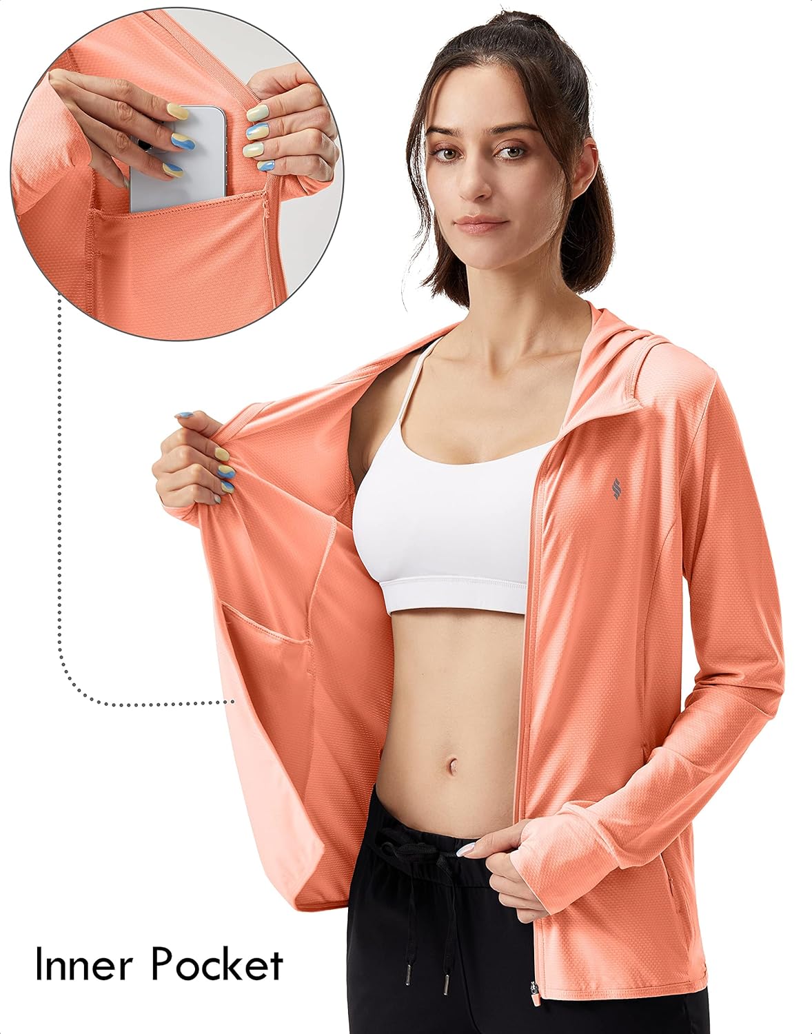 Women's UPF 50+ Sun Protection Hoodie Jacket - Lightweight Long Sleeve Outdoor Shirt with Pocket