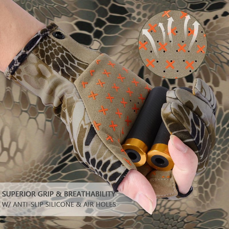 BASSDASH Unisex Fingerless Fleece Liner Camo Hunting Gloves for Cold Weather UPF 50+ Lightweight Fishing Photography HG06