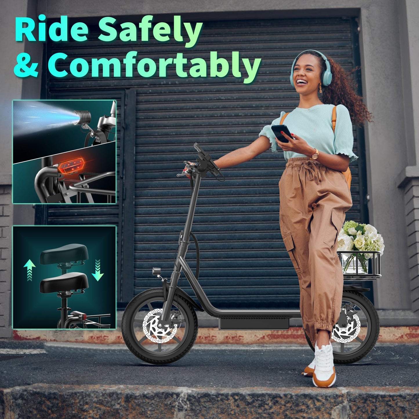 Maxshot Electric Scooter, 8.5" /10" /14" Tire, 16/19/22 Mph Top Speed, 12/16/21/27/28/49/50 Miles Long Range, Folding Escooter for Adults and Kids with Seat Bag, Dual Braking, Dual Suspension, App