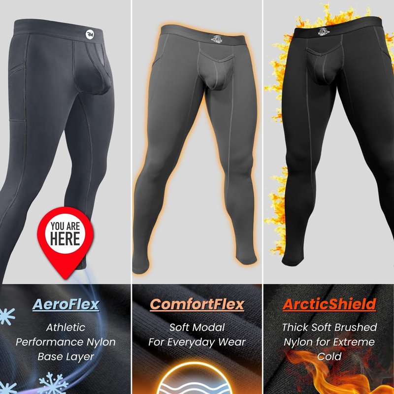 Real Men 28in Nylon Leggings B Pouch Med 2pk Blk/Gry Thermal Underwear For Men Men's Thermal Underwear Set Mens Leggings Mens Compression Pants Calzoncillos Para Hombres Mesh Base Layer Men's Tights