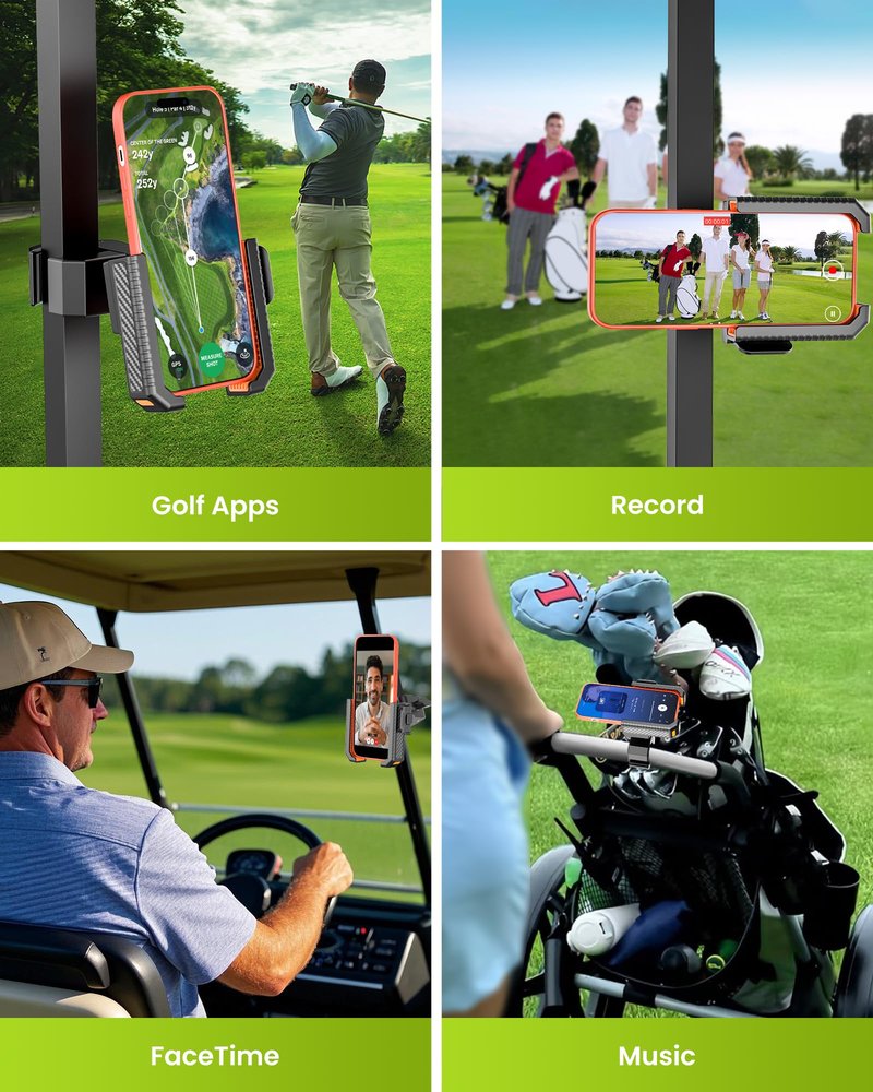 Smerkod Golf Cart Phone Holder Mount - 3s Phone Clip Install, 1s Lock & Release, Fathers Day Golf Gifts for Men Dad Husband Him Golfer, Golf Accessories Essentials Gadgets Fits Club Car, EZGO, Yamaha