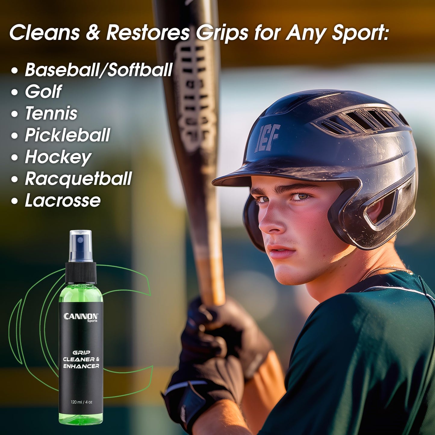 Cannon Sports Grip Cleaner - Remove Dirt, Oil, & Sweat - Restore Grip for Golf, Pickleball, Tennis, Padel, Baseball, Badminton, Football, Basketball, Soccer, Volleyball & More (4 oz)