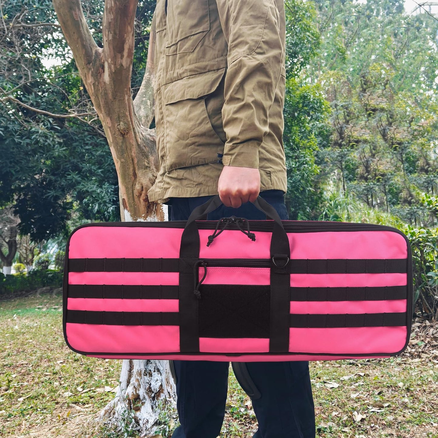 XTACER Tactical Bow Case MOLLE Recurve Takedown Bow Case Fully Padded Case (Hot Pink)