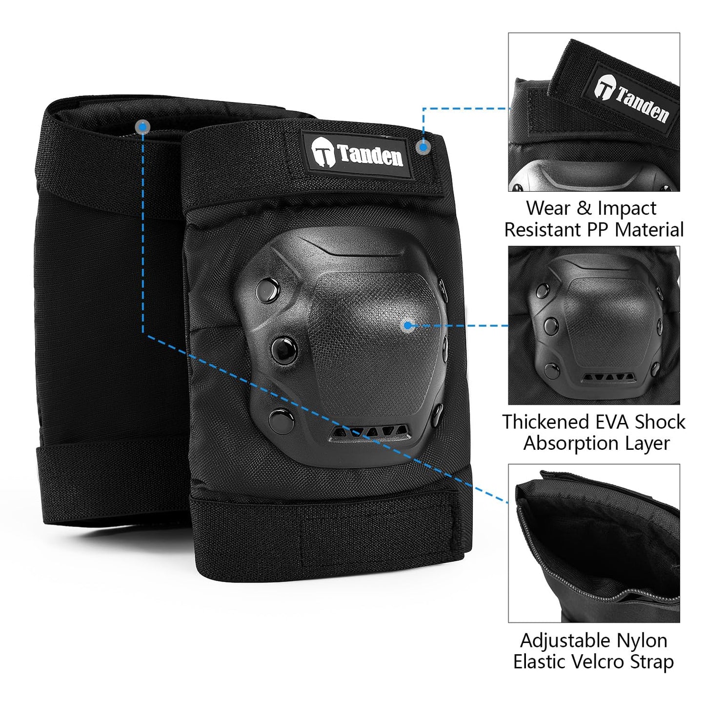 Tanden Skateboard Protective Gear Youth Knee Pads and Elbow Pads Set, Elbow and Knee Pads for Roller Skating Wrist Guards Skateboarding Pads