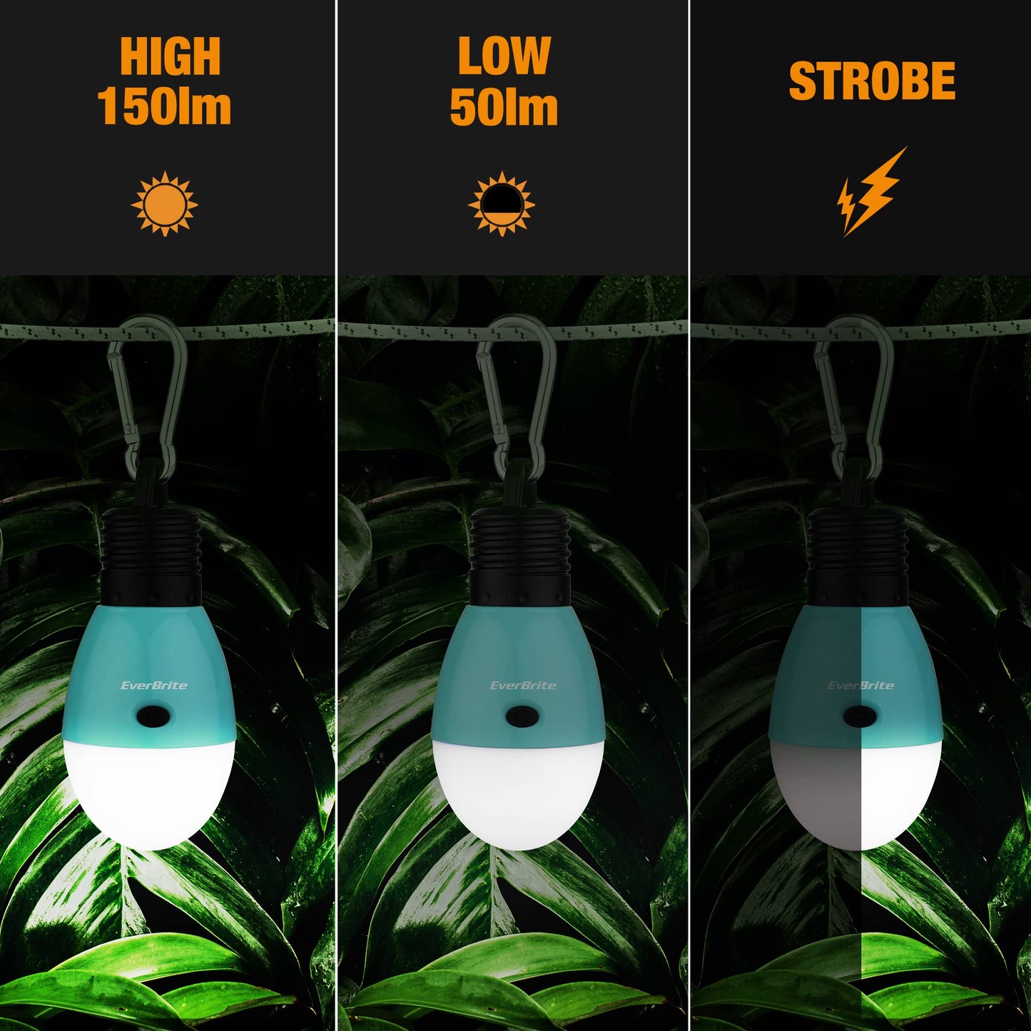 EverBrite Rechargeable Camping Light,Portable Tent Lantern,3 Lighting Modes, Hanging Tent Light Bulbs with Clip Hook for Hiking, Fishing, Backpacking, Emergency and More,Blue(2 Pack)