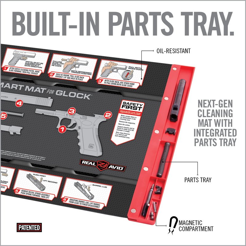 Real Avid Gun Cleaning Mat for Smith & Wesson M&P Handgun with Magnetic Organizer Parts Tray - 19x16 | Protective Workbench Mat for M&P Pistol Cleaning, Gun Cleaning Pad with Red Tray for Gun Parts