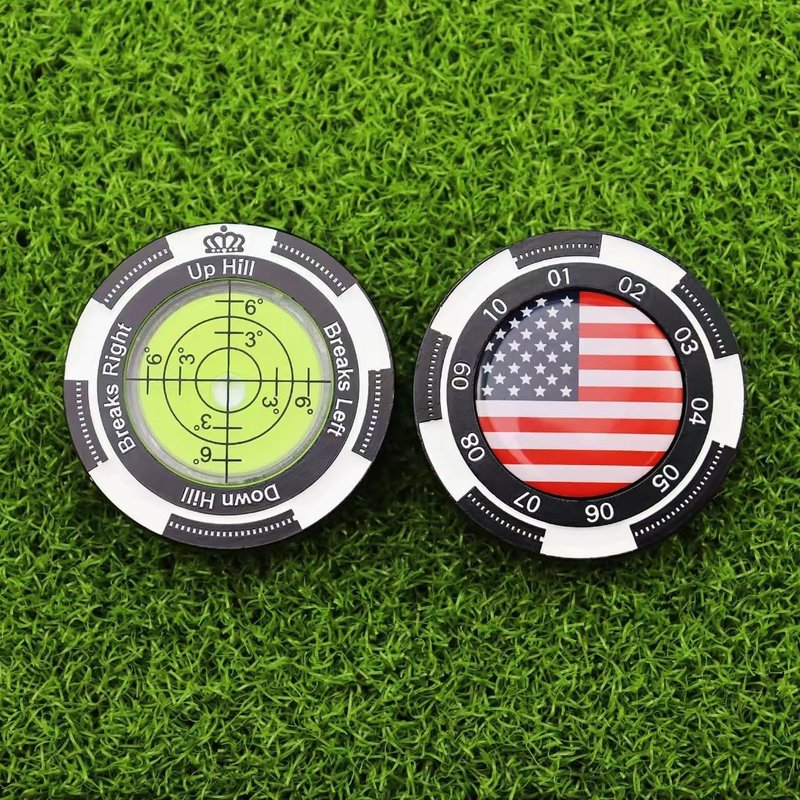 LPLEA Golf Ball Marker with Bubble Level & Stencil - Golf Green Reader, Alignment Ball Marker Golf Tool, Golf Ball Line Marker for Putting Green (Black The American Flag)