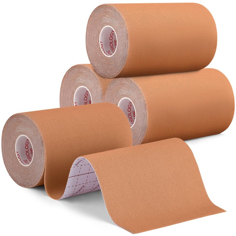 4 Rolls Kinesiology Tape, 4in x 5.5yd Extra Wide Breathable Muscle Support Adhesive Sport Tape for Knee Pain Relief, Latex Free Cotton Elastic Uncut Strips for Joints, Back, Ankle, Shoulder, Wrist