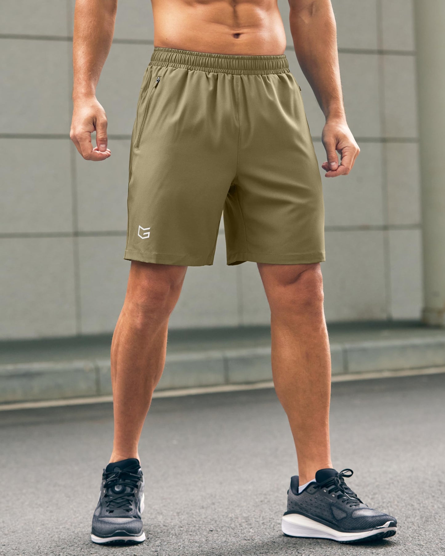 G Gradual Men's Athletic Running Shorts with Zipper Pockets Quick Dry 7"/ 5"/ 9" Workout Gym Shorts for Basketball Hiking(Dusty Khaki,7M)
