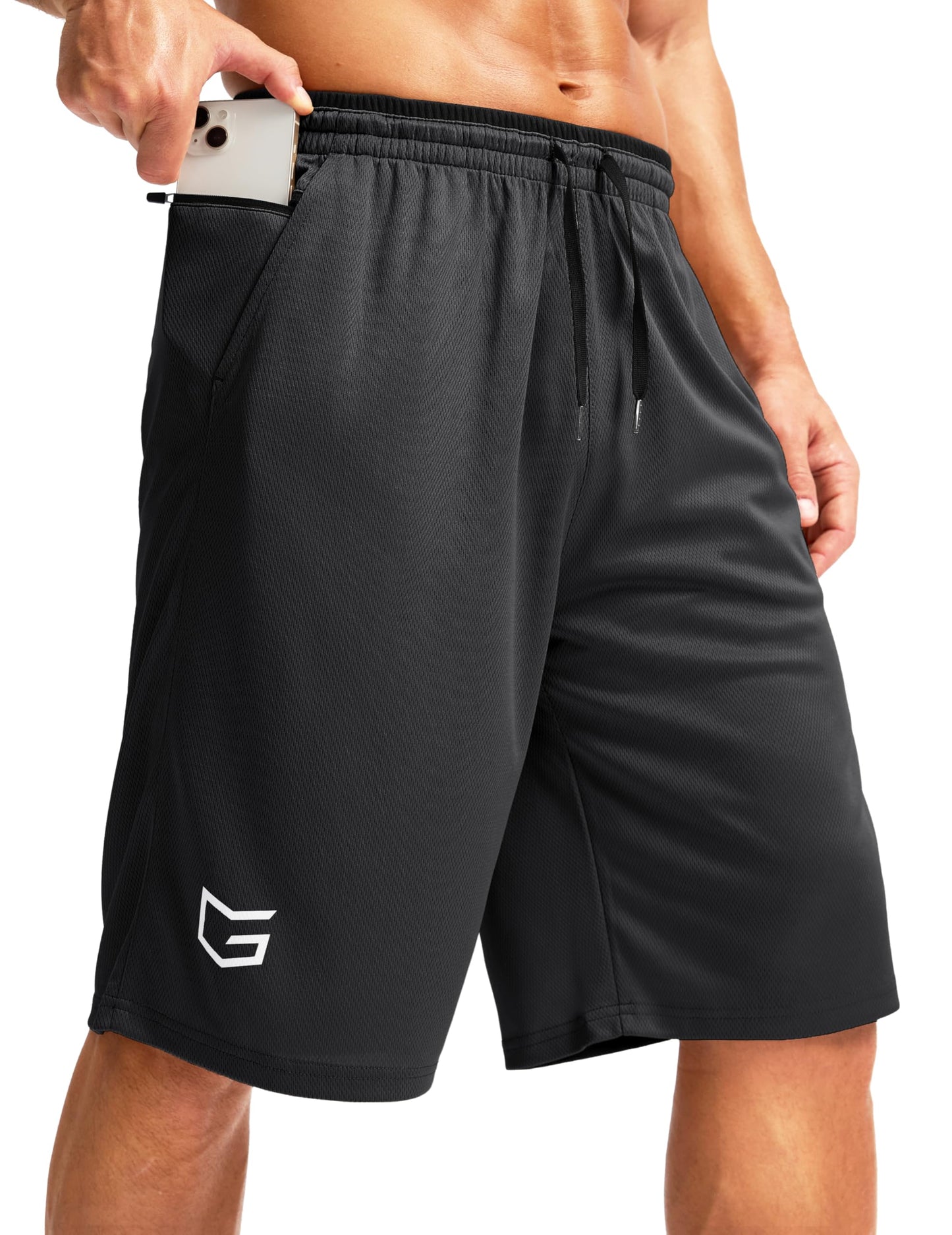 G Gradual Men's Long Basketball Shorts with Zipper Pocket 11'' Quick Dry Gym Shorts Lightweight Mesh Athletic Shorts for Men(Black,M)