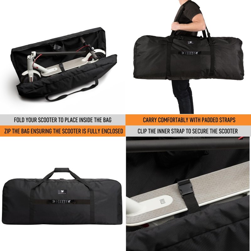 lamaki Electric Scooter Bag Transport & Storage - Universal Size - Heavy Duty Nylon 1680D, Foldable, Metal Zippers, Straps for Handle Bars - Electric Scooter Carrying Bag