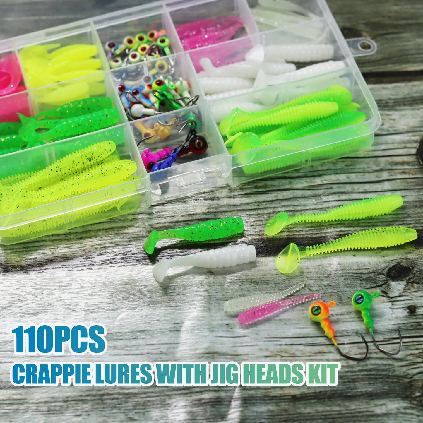 CWSDXM Fishing Lures Kit, Assorted Soft Baits with Jig Heads and Tackle Box