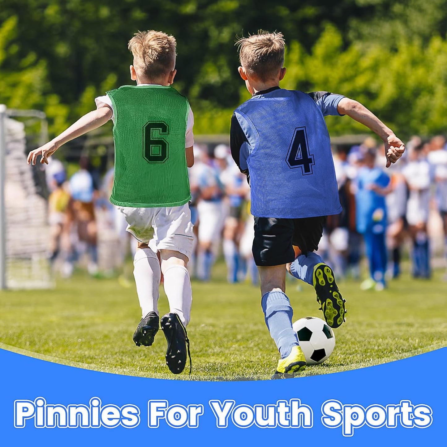 M-Aimee Youth Pinnies - 48 Pcs Mesh Basketball Practice Jerseys | Numbered Soccer Scrimmage Vests in Green, Yellow, Pink, Blue