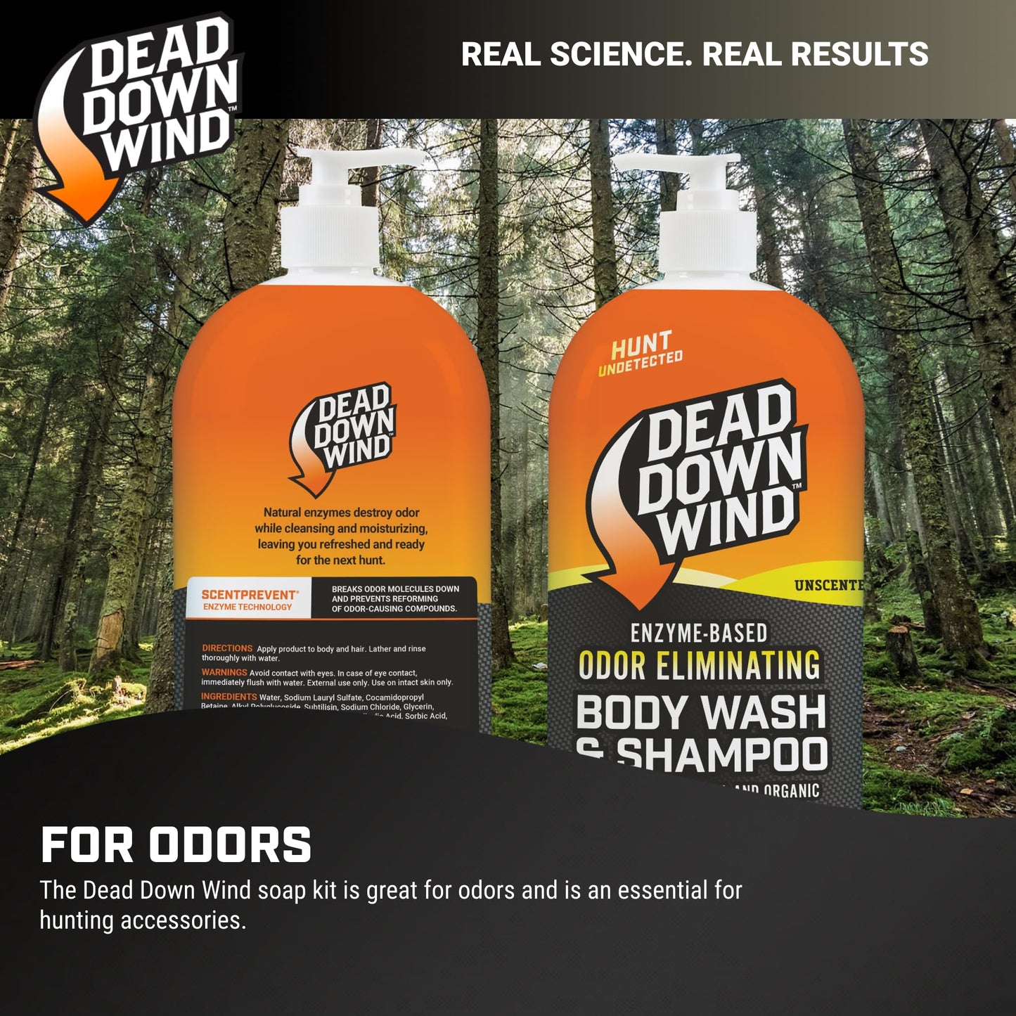 DEAD DOWN WIND Body & Hair Soap Pump Top | 32 oz Bottle | 2 Pack (64 oz.) | Unscented | Sensitive Skin Body Wash & Body Soap, Hunting Accessories