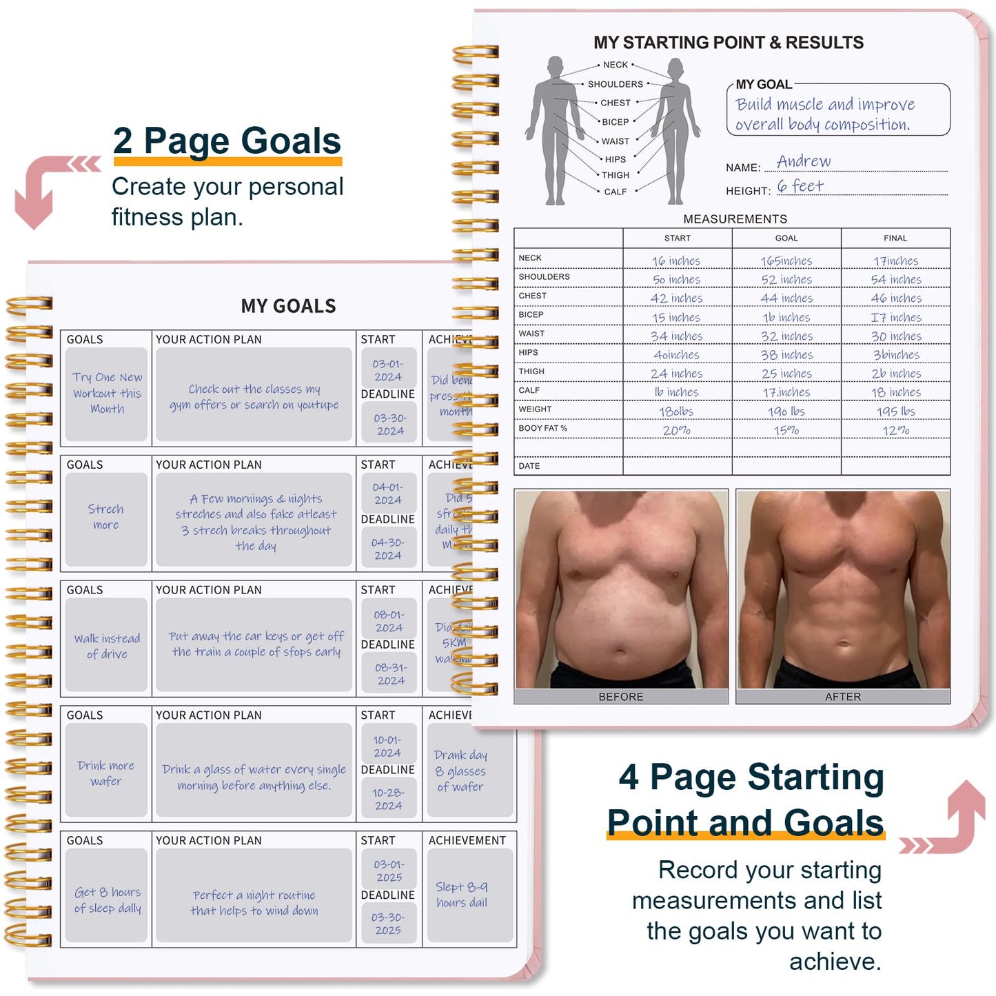 Guirnd Undated Fitness Workout Journal for Men & Women, A5(8.5" x 6.7") Fitness Journal Workout Planner, Workout Log Book Planner for Tracking, Motivating, and Achieving Your Fitness Goals - Pink