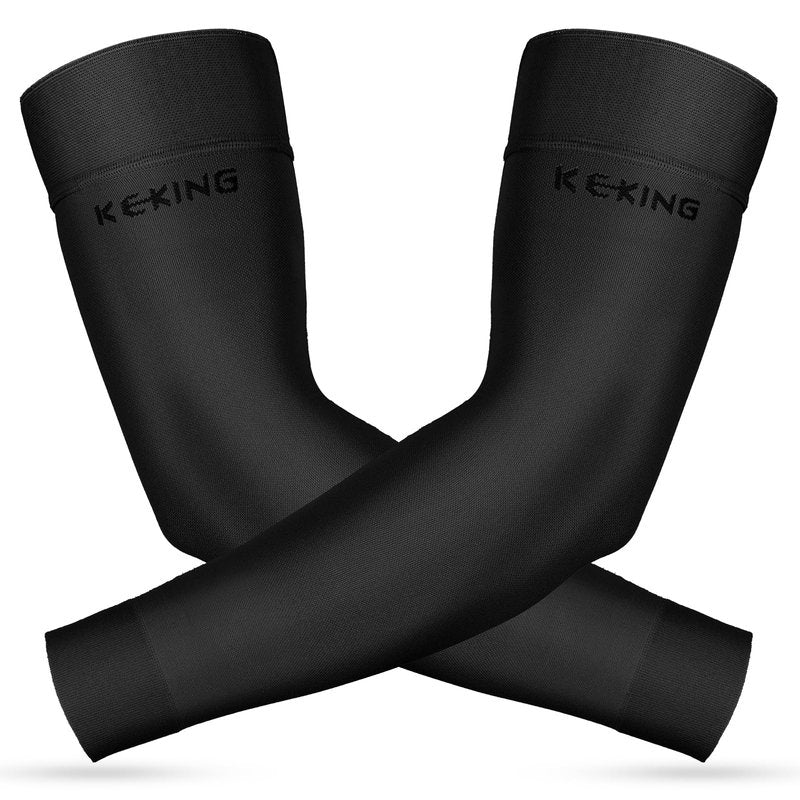 KEKING® Lymphedema Compression Arm Sleeves with Silicone Band for Men Women (Pair), 15-20 mmHg Compression Full Arm Support for Lipedema, Edema, Post Surgery Recovery, Swelling, Pain Relief, Black L