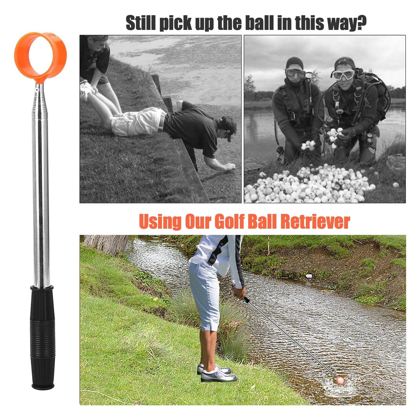 Gihunk Golf Ball Retriever Telescopic, 12Ft Aluminum Alloy Golf Ball Retriever for Water, Ball Retriever Tool Golf Ball Grabber, Telescopic | Two-Sided | Easy Grab Ball | Golf Gifts for Men & Golfers