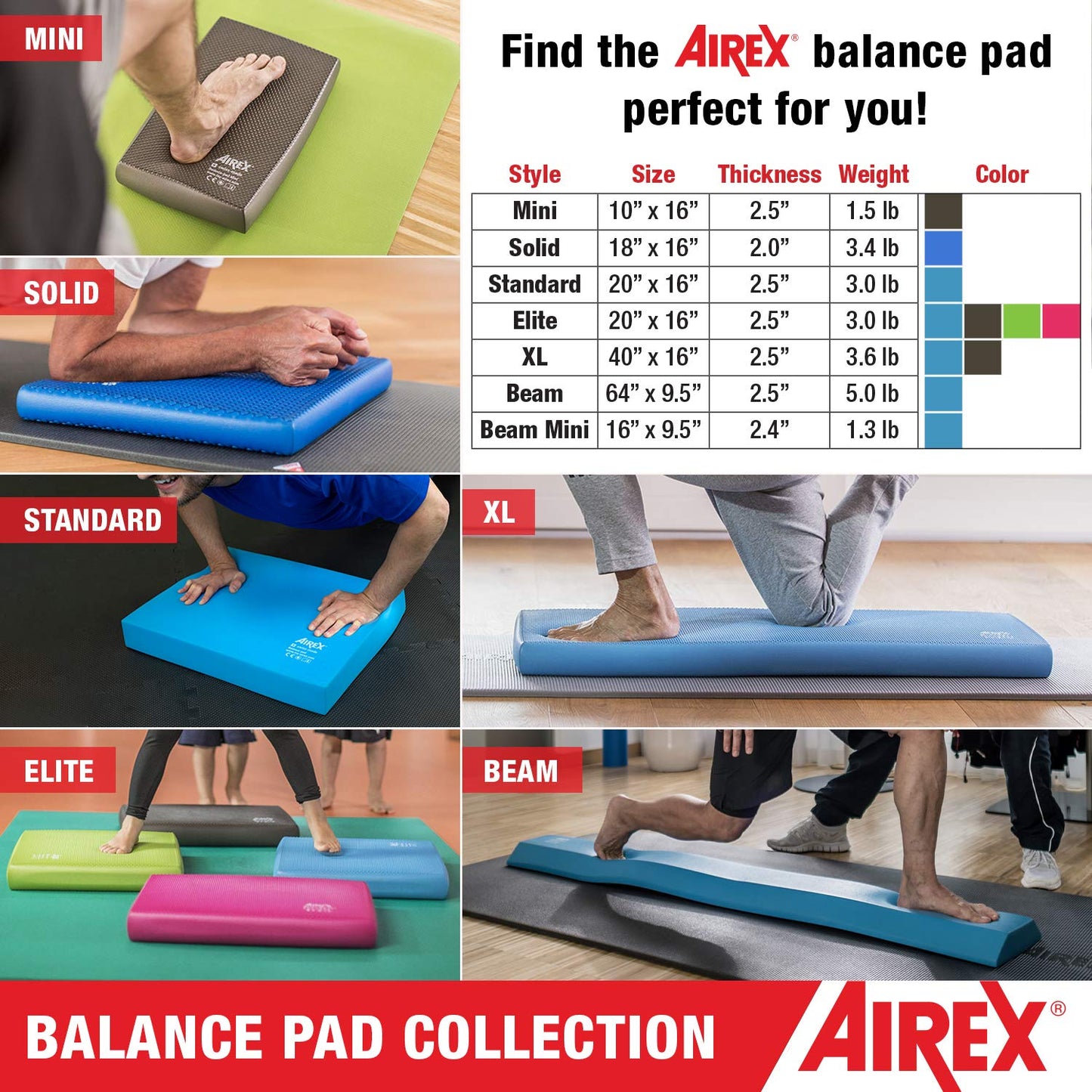 Airex Balance Pad - Exercise Foam Pad Physical Therapy, Workout, Plank, Yoga, Pilates, Stretching, Balancing Stability Mat, Kneeling Cushion, Mobility Strength Trainer for Knee, Ankle - Elite, Kiwi