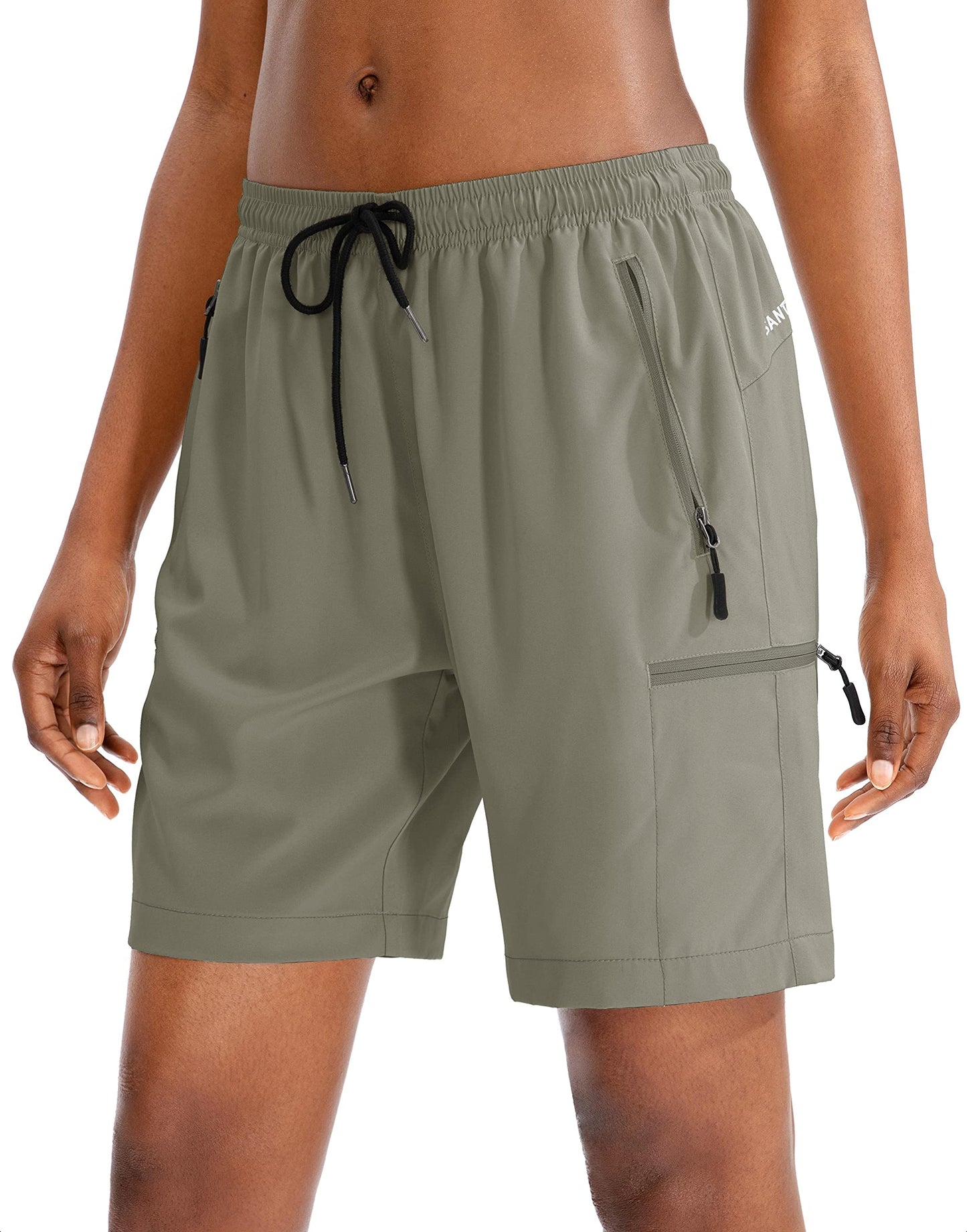 SANTINY Women's 5''/ 7''/9'' Hiking Cargo Shorts Quick Dry Lightweight Summer Shorts for Women Athletic Golf Zipper Pockets(Silver Sage_S)