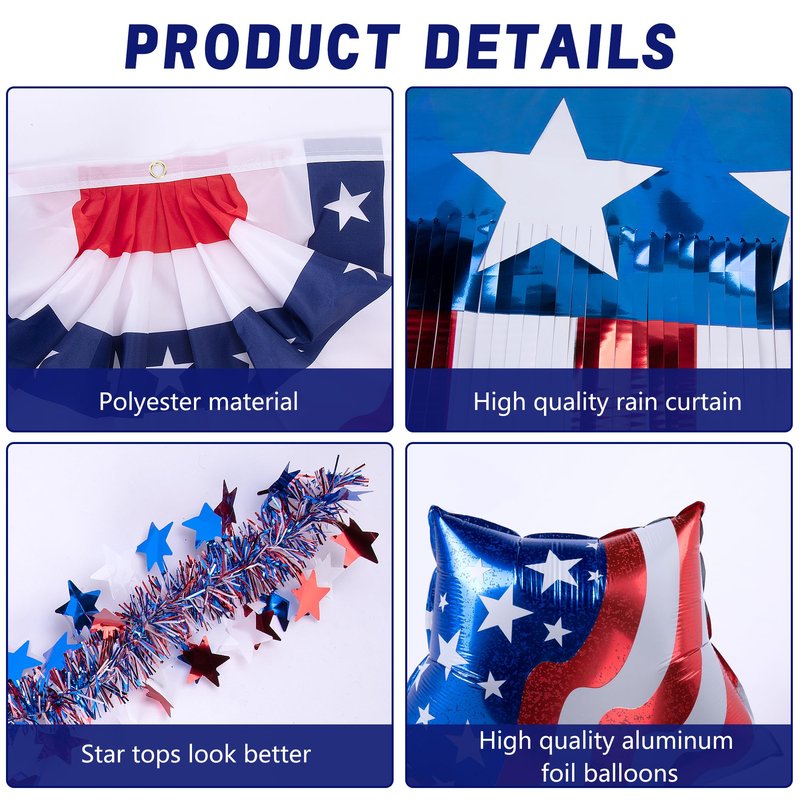 106 Pcs 4th of July Golf Cart Decorations Kit, Patriotic Parade Car Decoration, Red White Blue Tinsel Garlands, Pleated Fan Flag, Paper Fans, Pom Poms, Balloons for Independence Day Memorial Day