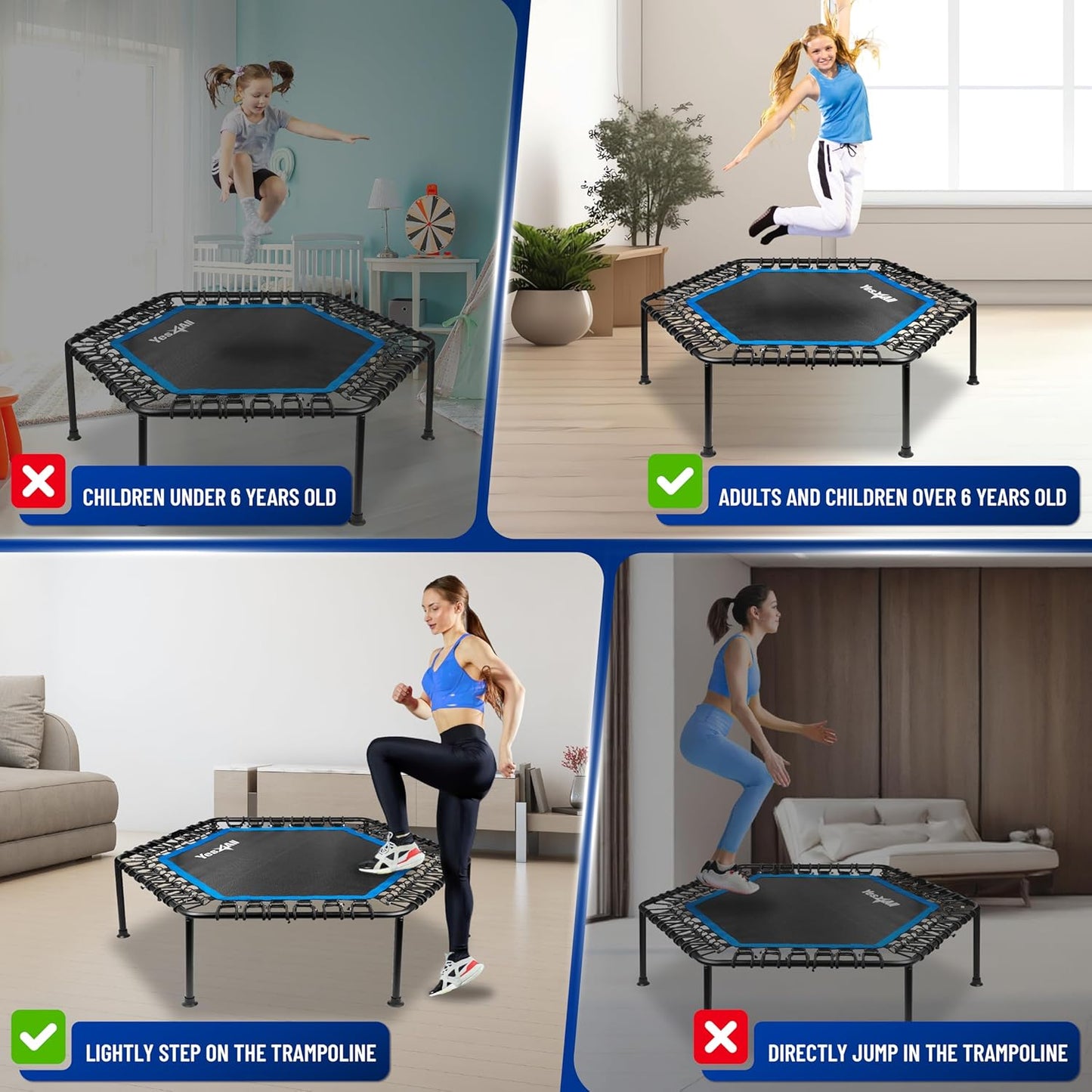 Rebounder Trampoline for Adults - 48-Inch, 350 LBS Capacity | Stable & Silent Exercise for Cardio Jumping