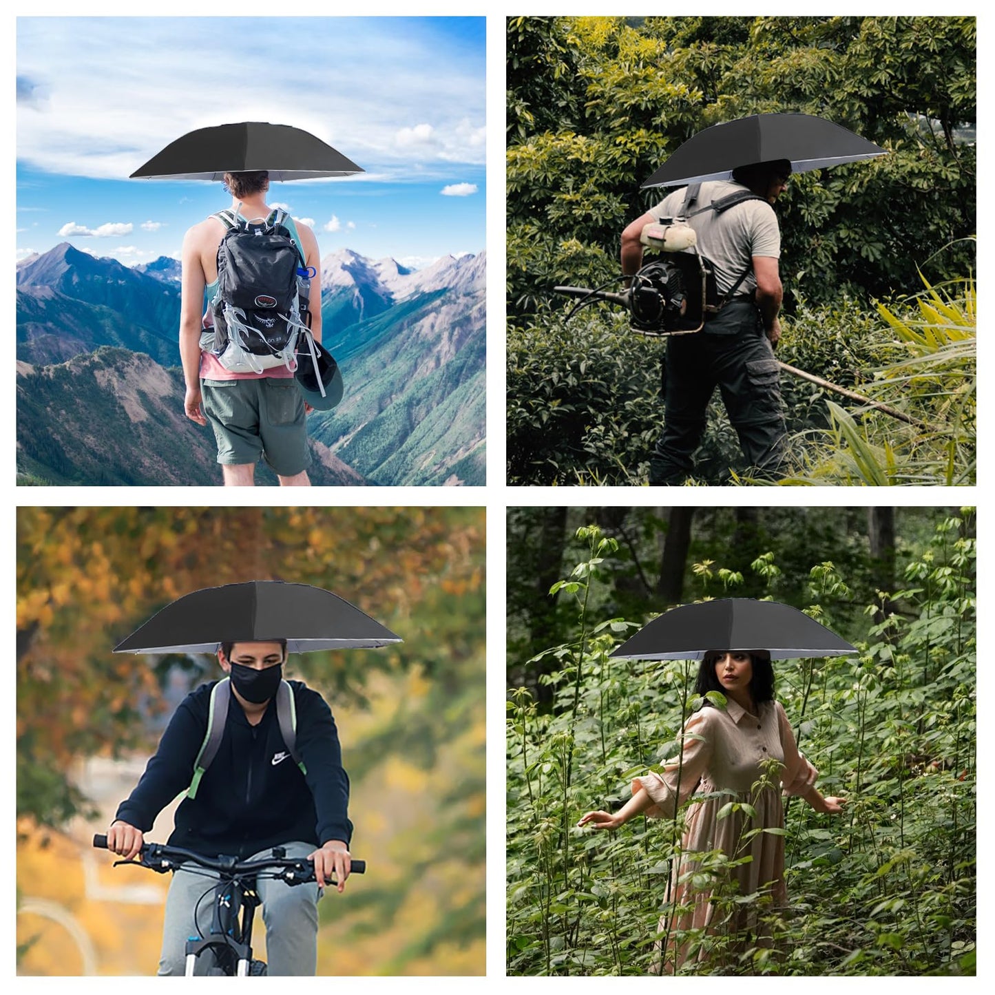 NEW-Vi Fishing Umbrella Hat Folding Adjustable Sun Rain Cap, 37.4”Oversize Hands Free Umbrellas, 7-Ribs Anti-UV Waterproof Headwear for Fishing Gardening Golf Sunshade Outdoor- Black