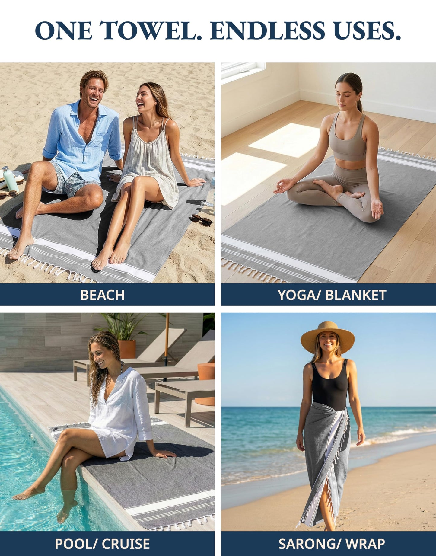 LANE LINEN 6 Pack Turkish Beach Towels, Oversized, 39"x71" - Tropical Color