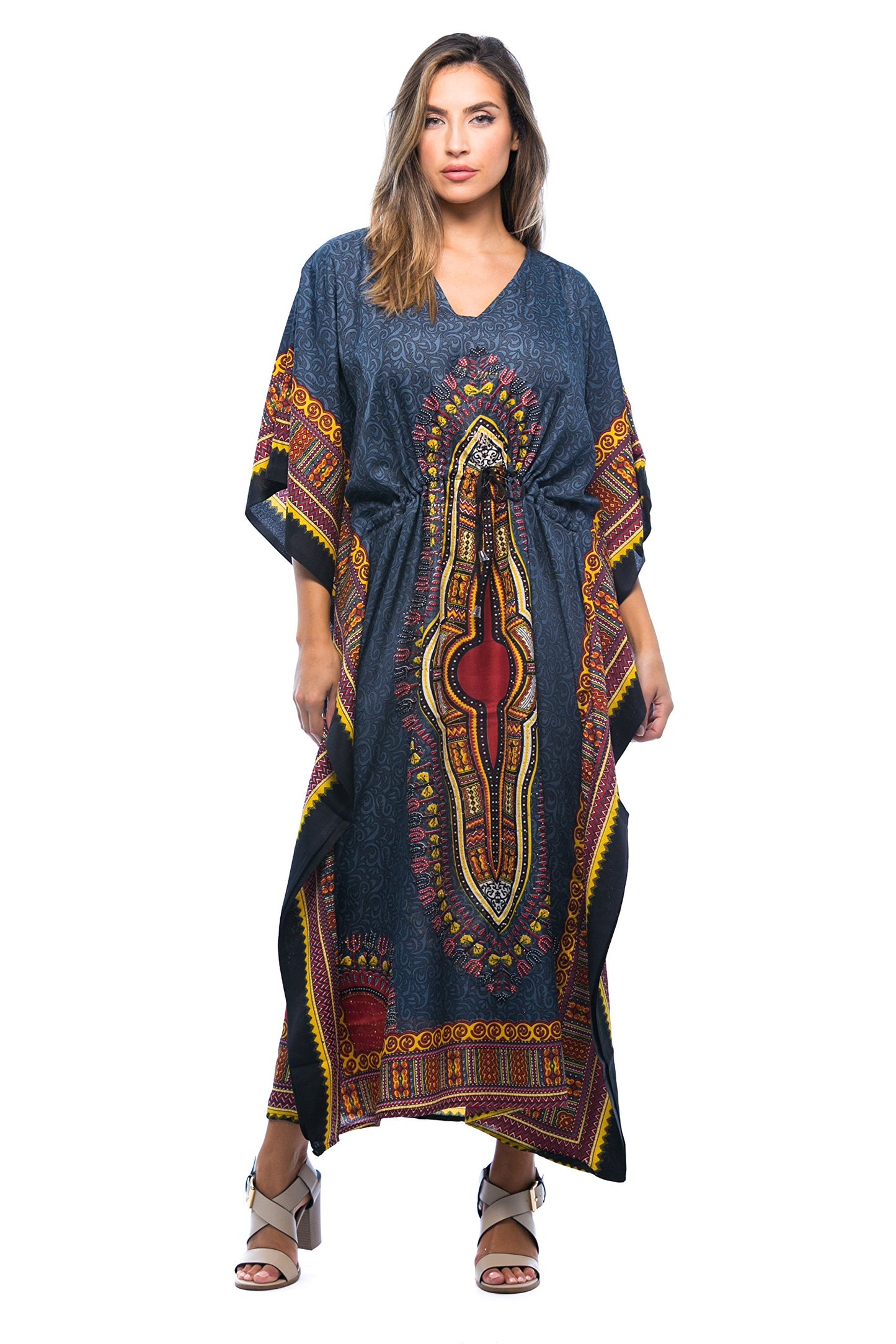 Riviera Sun 21754-BLK-L-XL Long Dashiki Caftan/Caftans for Women Black