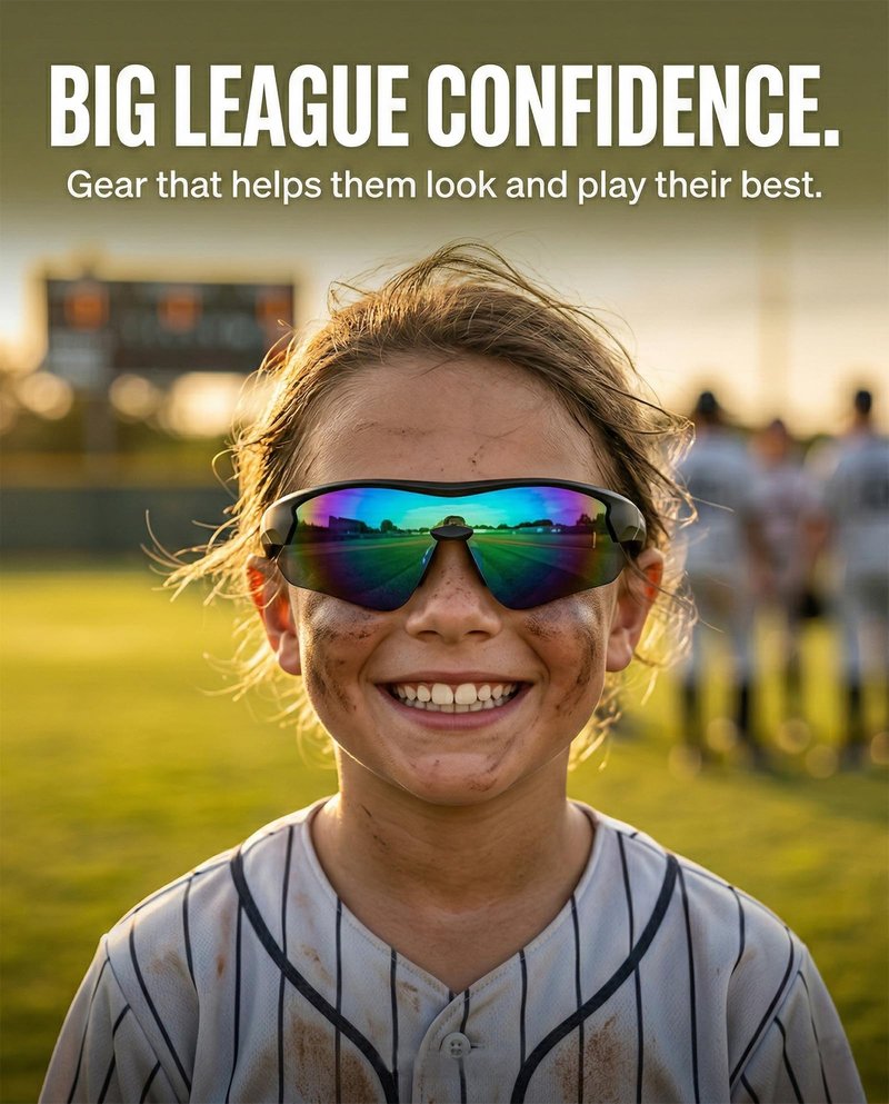 maivnz Youth Baseball Sunglasses for Boys and Girls Ages 6-12, Kids Sports Glasses for Softball Cycling, Helmet Compatible（Black/Blue