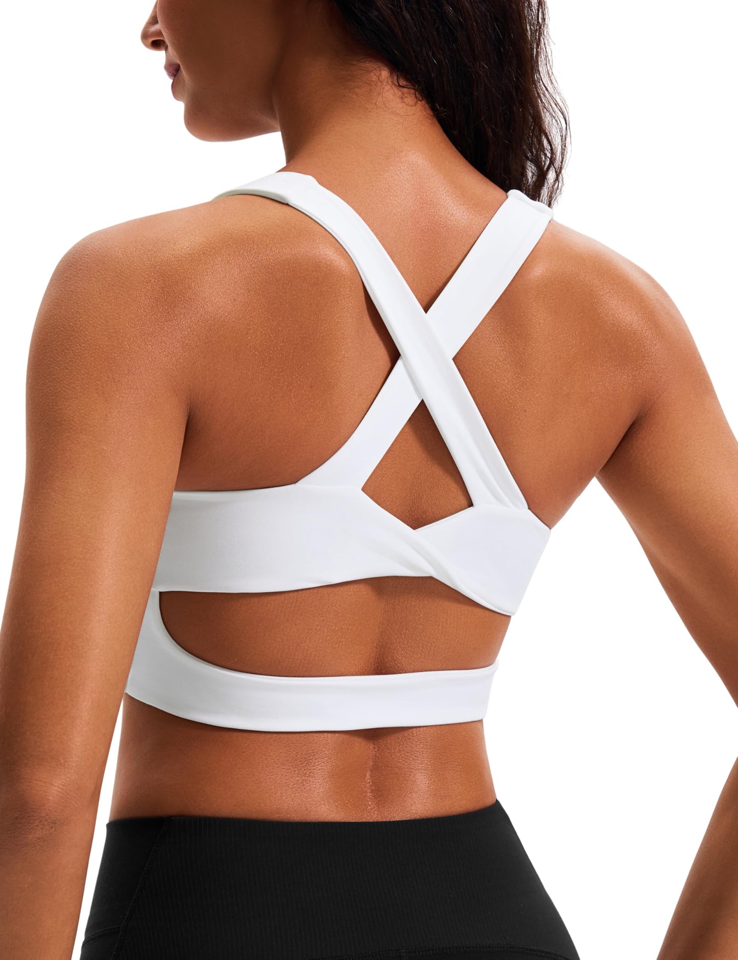 JOYSPELS Stunning Criss-Cross Back Sports Bra, Buttery Soft Longline Yoga Tank Top with Removable Padding, Padded Open-Back Workout Top for Pilates, Barre & Medium-Impact Gym White