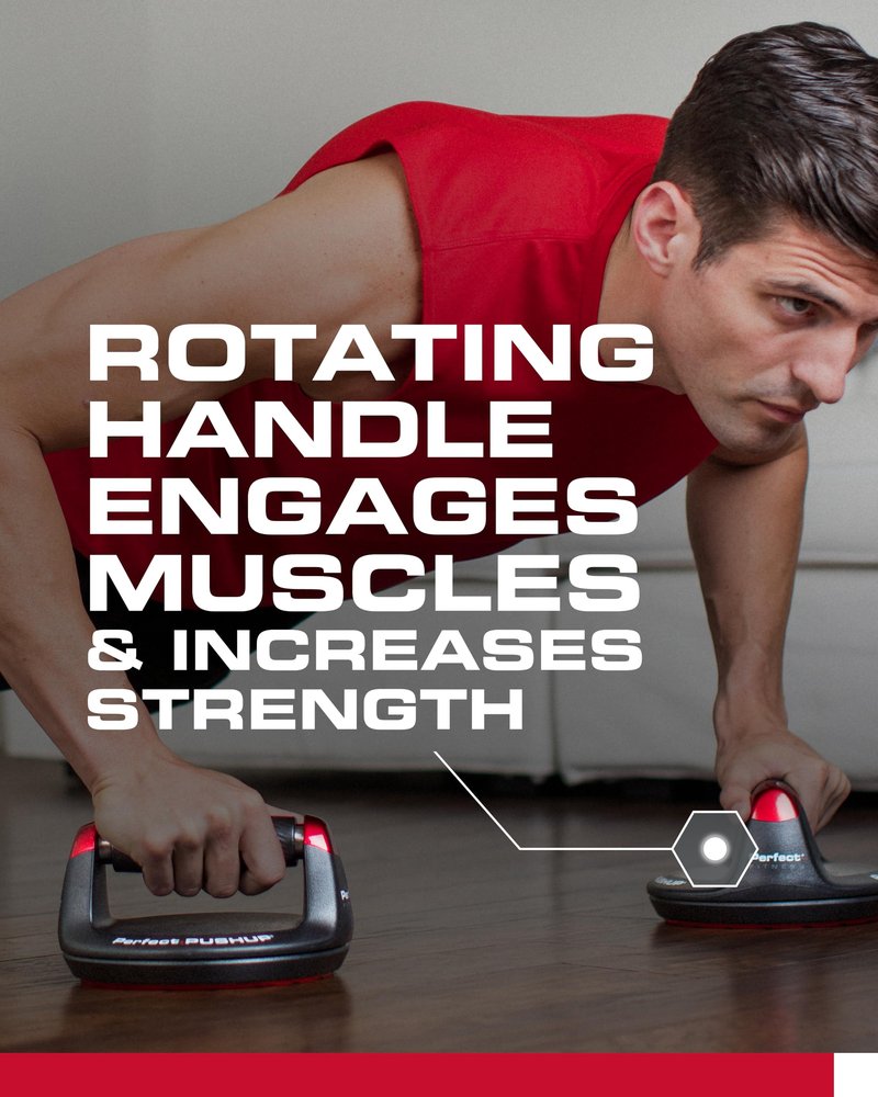 Perfect Pushup Elite - Rotating Handle Design with Steel Ball Bearings for Smooth, Effortless Handle Rotation - Ergonomic Grips, 8" Base & Textured, Non-Slip Bottom Treads - Supports up to 400lbs