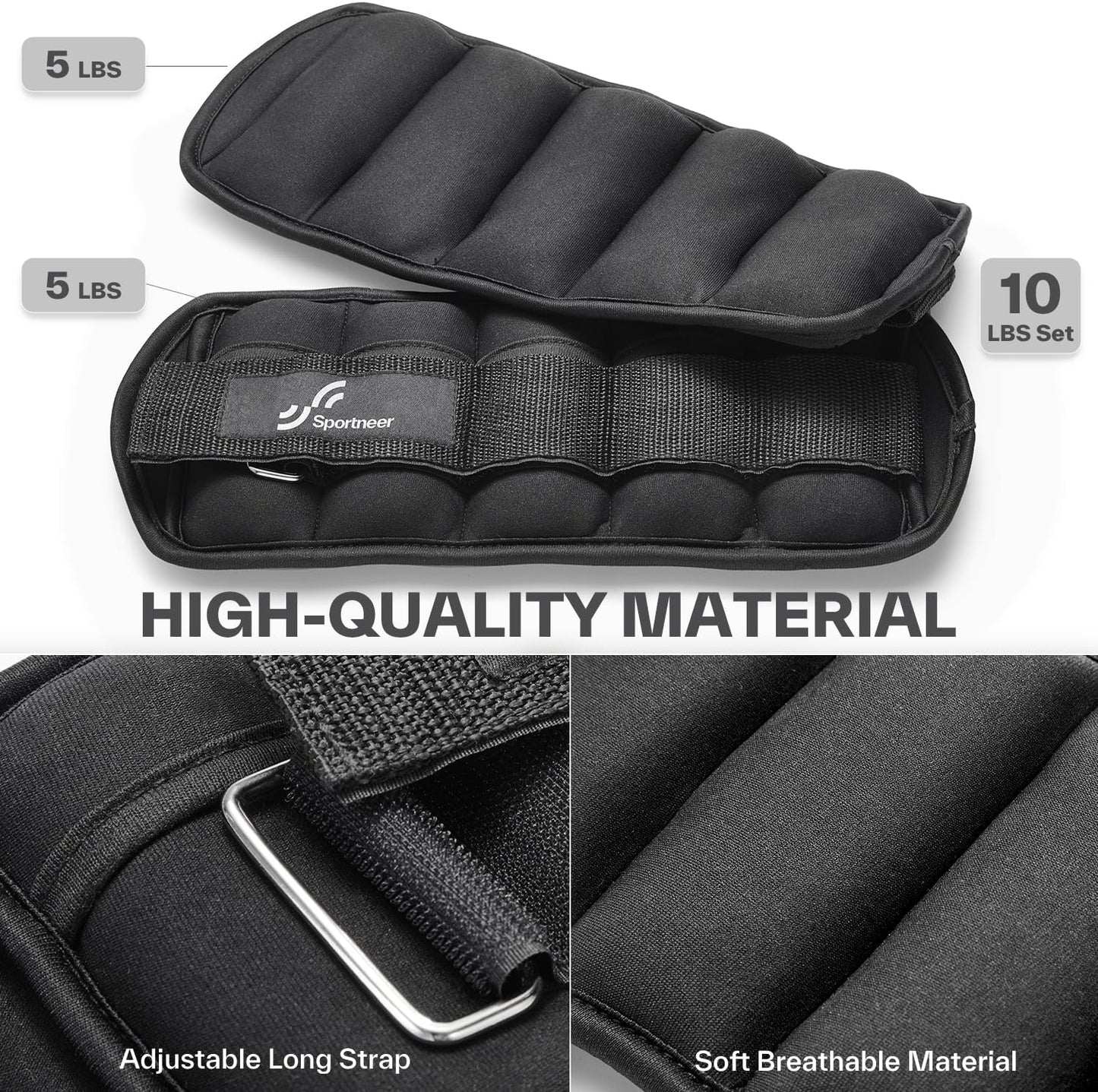 Adjustable Ankle Weights Set - 1 Pair (2-10 lbs) Neoprene Leg Weights for Walking, Running & Yoga