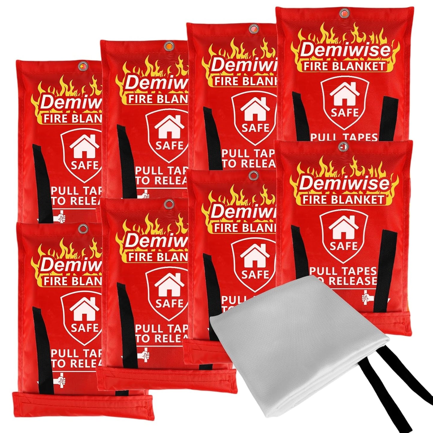 Fire Blankets - 8-Pack 40"x40" Emergency Safety Blankets for Home, Kitchen & Office