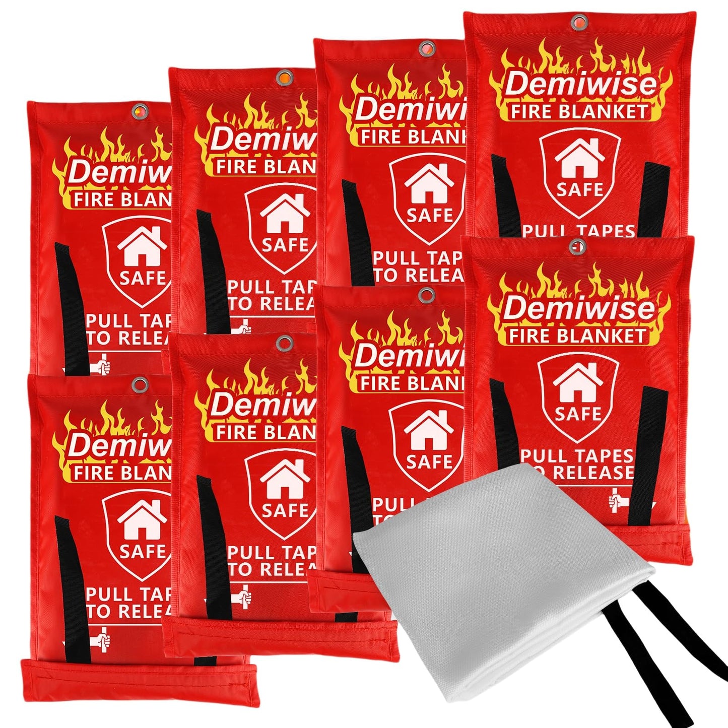 Demiwise Fire Blankets for Home and Kitchen,8-Pack 40"x40" Emergency Fire Safety Blankets for People House Car Office Warehouse Emergency Survival Safety