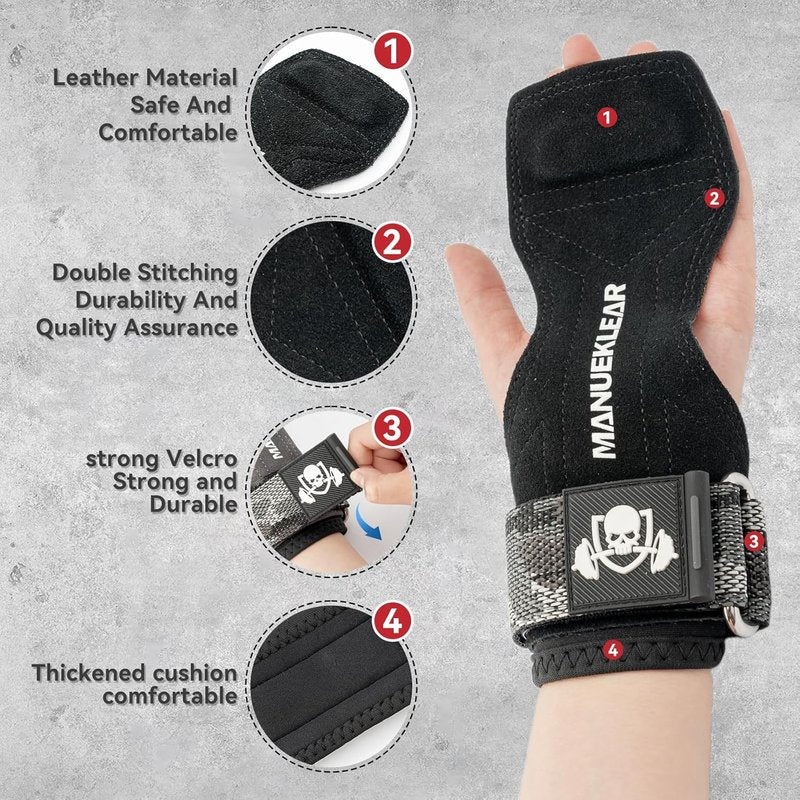 Gym Straps for Weight Lifting - Double Leather Deadlift Straps with Cushion Wrist Loop | Perfect for Men