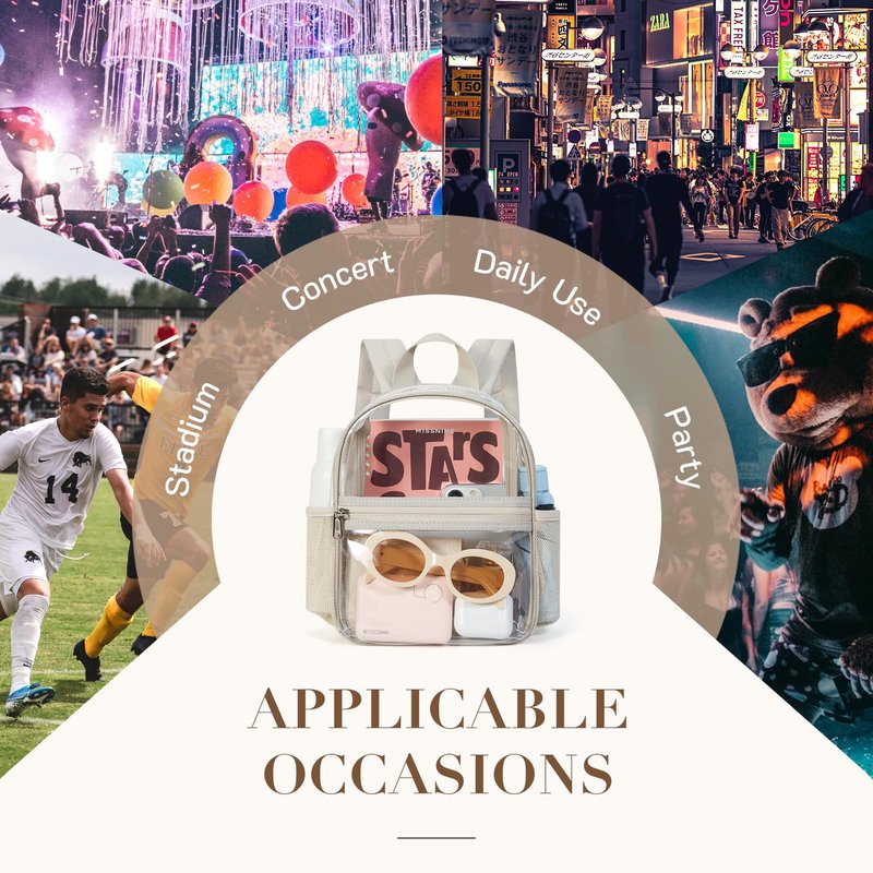 Missnine Clear Mini Backpack Stadium Approved, Thick PVC Mini Clear Bag for Sport Events, Concert, Festival