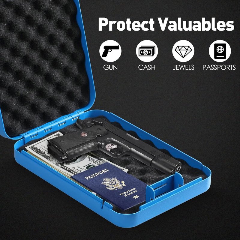 Tenamic Pistol Safe - Portable Solid Steel Handgun Lock Box for Travel | Blue